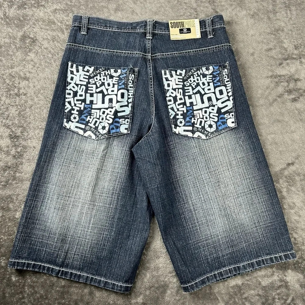 Southpole Vintage Jean Denim Shorts Jorts Spellout Logo Y2K Size 34x15